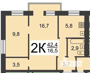 2-к квартира, вторичка, 42м2, 3/5 этаж