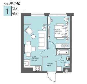 1-к квартира, вторичка, 41м2, 13/25 этаж