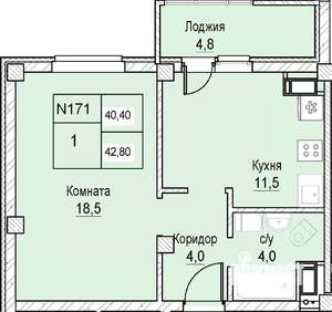 1-к квартира, вторичка, 40м2, 6/12 этаж