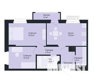 2-к квартира, вторичка, 59м2, 6/9 этаж