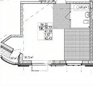 1-к квартира, строящийся дом, 42м2, 2/7 этаж
