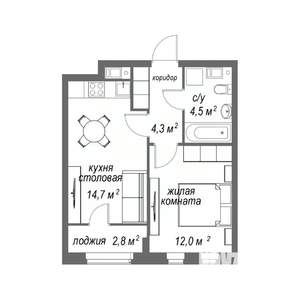 1-к квартира, строящийся дом, 38м2, 9/9 этаж