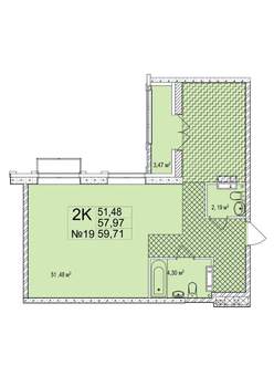 2-к квартира, вторичка, 60м2, 7/7 этаж