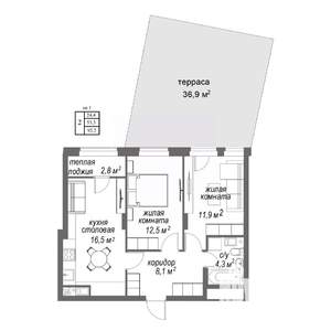 2-к квартира, строящийся дом, 93м2, 2/9 этаж