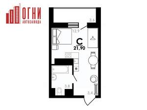 Студия квартира, строящийся дом, 22м2, 14/25 этаж