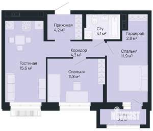 2-к квартира, вторичка, 56м2, 2/9 этаж