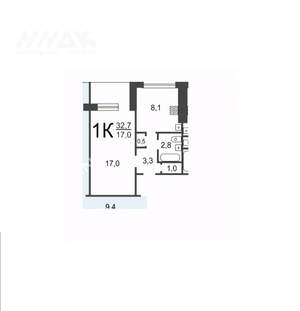 1-к квартира, вторичка, 33м2, 9/9 этаж