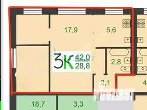 3-к квартира, вторичка, 42м2, 4/5 этаж