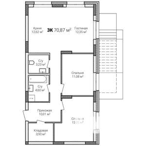 3-к квартира, строящийся дом, 71м2, 1/15 этаж