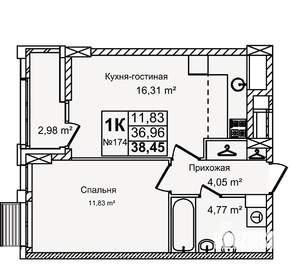 1-к квартира, вторичка, 38м2, 3/12 этаж