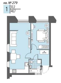 1-к квартира, вторичка, 47м2, 5/20 этаж