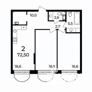 2-к квартира, вторичка, 73м2, 2/9 этаж