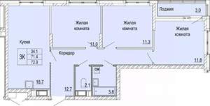 3-к квартира, вторичка, 73м2, 19/25 этаж