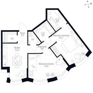 2-к квартира, вторичка, 62м2, 6/20 этаж