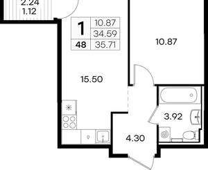 1-к квартира, вторичка, 36м2, 5/9 этаж