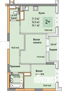 2-к квартира, вторичка, 54м2, 18/25 этаж