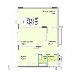 2-к квартира, вторичка, 53м2, 4/12 этаж