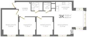 3-к квартира, вторичка, 85м2, 18/19 этаж