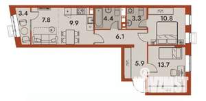 3-к квартира, строящийся дом, 65м2, 5/25 этаж