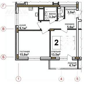 2-к квартира, вторичка, 56м2, 12/17 этаж