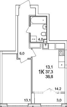 1-к квартира, вторичка, 39м2, 9/25 этаж