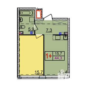 1-к квартира, вторичка, 44м2, 2/18 этаж