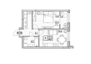 1-к квартира, вторичка, 44м2, 19/24 этаж