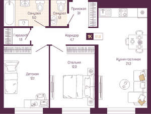 2-к квартира, вторичка, 62м2, 9/19 этаж
