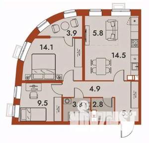 3-к квартира, строящийся дом, 65м2, 12/25 этаж