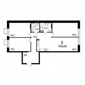 3-к квартира, вторичка, 109м2, 4/9 этаж