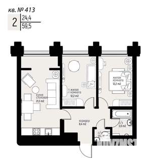 2-к квартира, вторичка, 59м2, 19/20 этаж