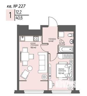 1-к квартира, вторичка, 41м2, 22/25 этаж