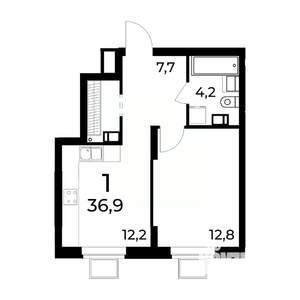 1-к квартира, вторичка, 37м2, 12/15 этаж