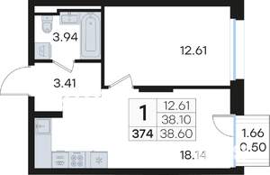 1-к квартира, вторичка, 39м2, 3/13 этаж
