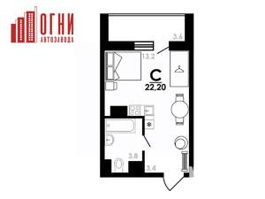 Студия квартира, вторичка, 22м2, 3/25 этаж