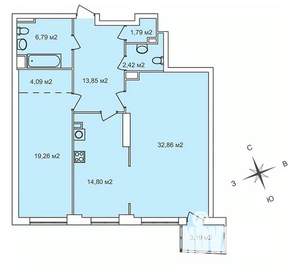 2-к квартира, строящийся дом, 98м2, 19/25 этаж
