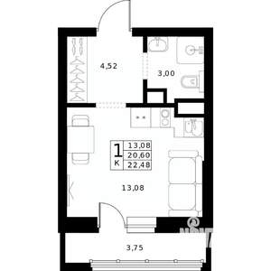 Студия квартира, строящийся дом, 22м2, 5/24 этаж