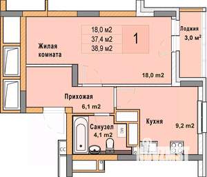 1-к квартира, вторичка, 39м2, 20/25 этаж