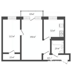 2-к квартира, вторичка, 46м2, 2/5 этаж