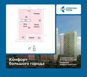 Студия квартира, вторичка, 23м2, 23/25 этаж