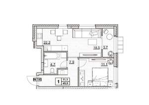 1-к квартира, вторичка, 46м2, 18/24 этаж