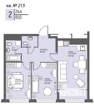 2-к квартира, вторичка, 61м2, 21/25 этаж