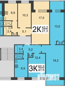 3-к квартира, вторичка, 60м2, 9/9 этаж