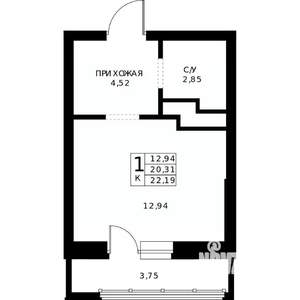 Студия квартира, строящийся дом, 22м2, 14/24 этаж