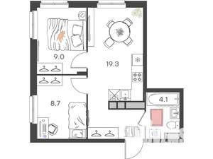 2-к квартира, вторичка, 41м2, 1/4 этаж