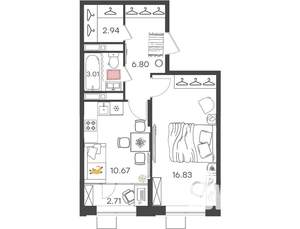 1-к квартира, вторичка, 43м2, 16/17 этаж