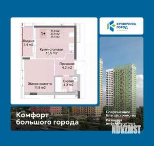 1-к квартира, вторичка, 36м2, 1/10 этаж
