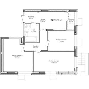 3-к квартира, строящийся дом, 76м2, 1/15 этаж