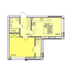 1-к квартира, строящийся дом, 44м2, 1/24 этаж