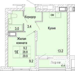 1-к квартира, вторичка, 30м2, 16/25 этаж